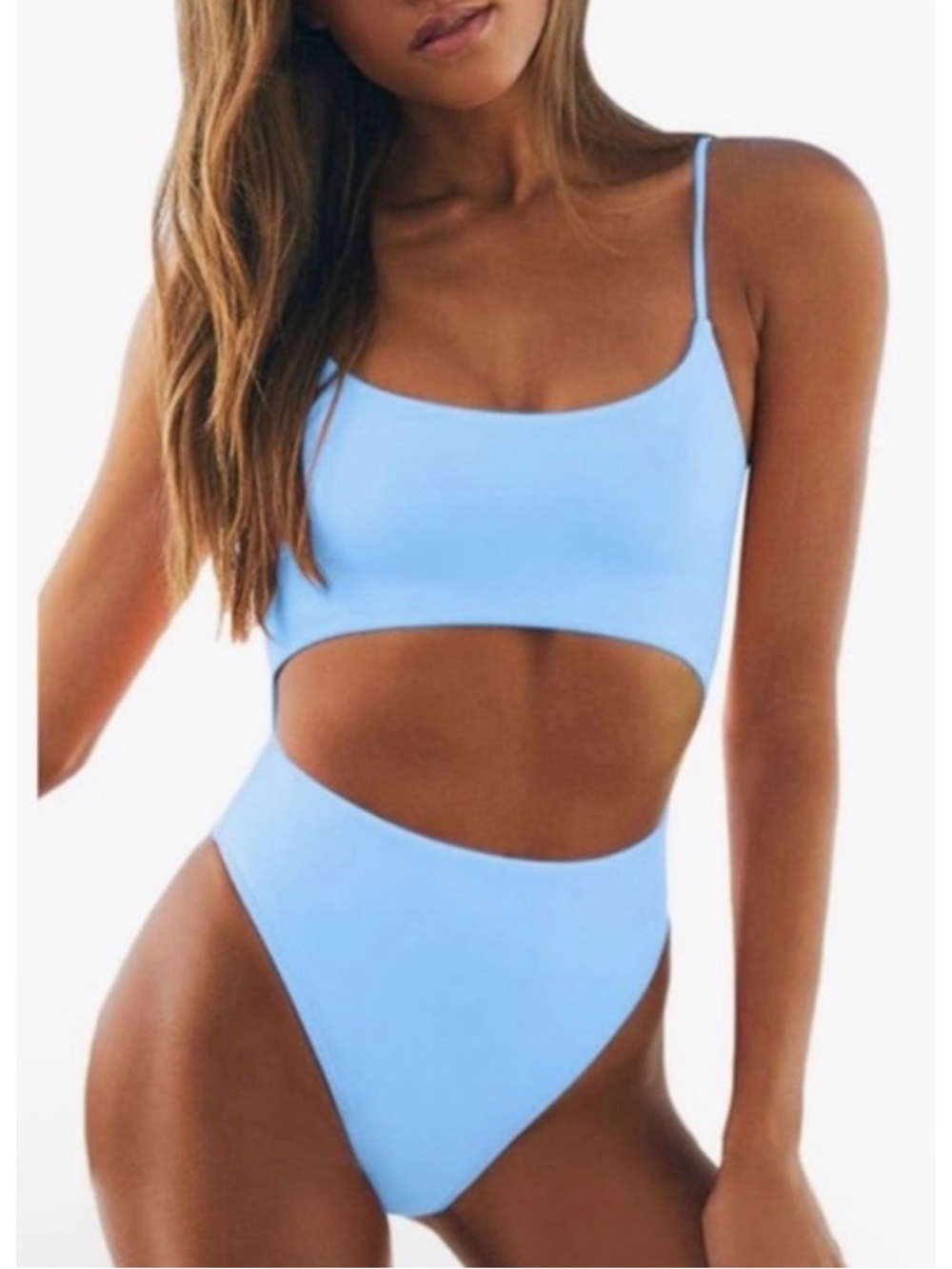NWT Meyeeka Womens Scoop Neck Cut Out Front Lace Up Back High Cut Monokini Large